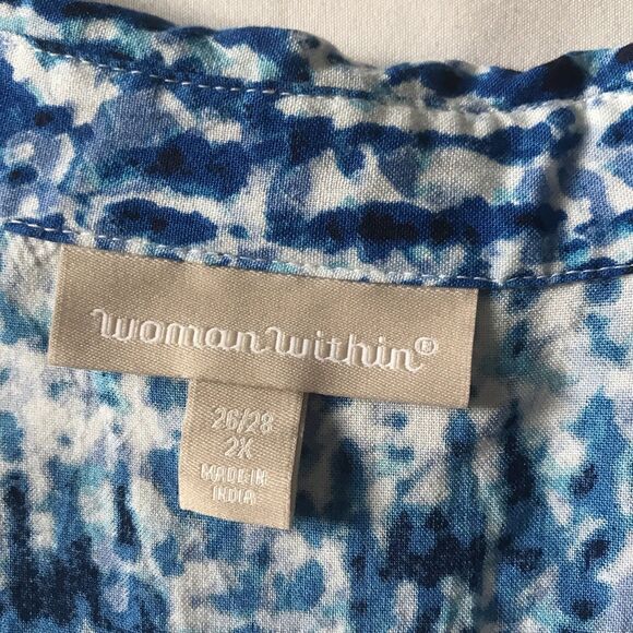 Woman Within Abstract Print Button Up Roll Tab Tunic Top 2XL 26/28 Resort NWOT - Picture 3 of 10